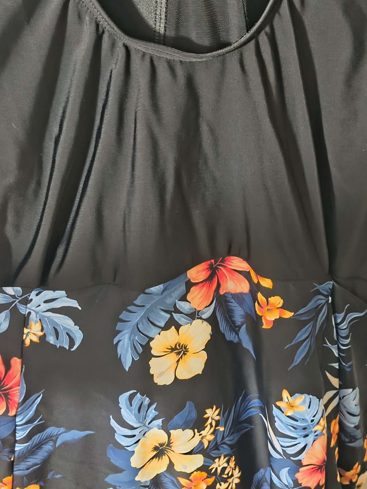 Plus Size 3X Black/Multicolor Floral One Piece Swimdress Wide Strap