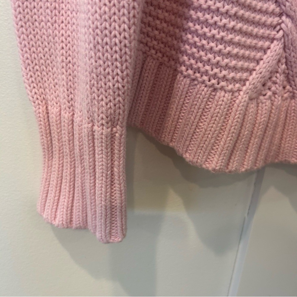Lands’ End Drifter Cable Knit Sweater Pink 100% Baumwolle Cotton Warm Large