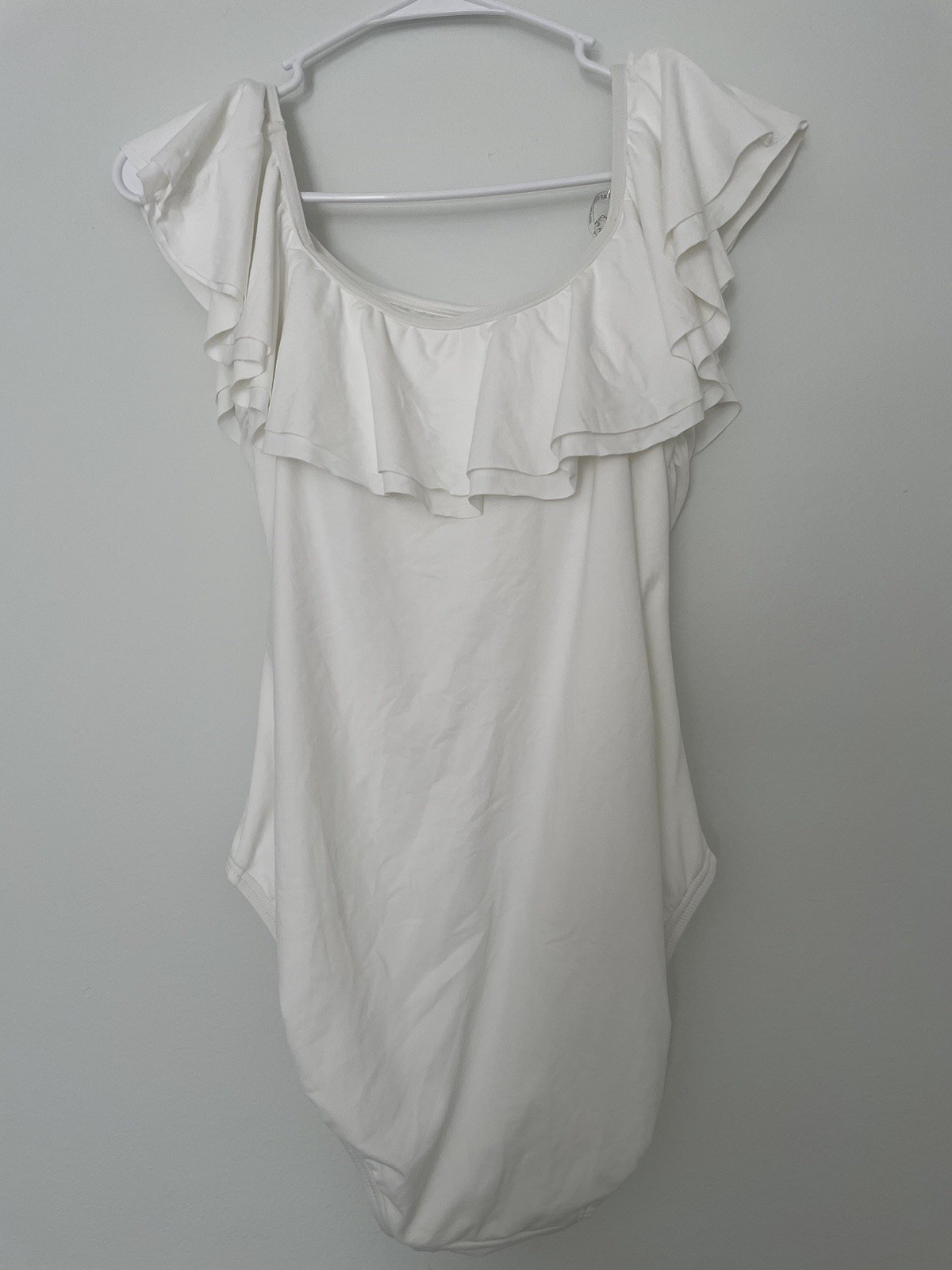 Michael Kors White One-Piece Swimsuit Ruffle Off Shoulder Women’s Size 10