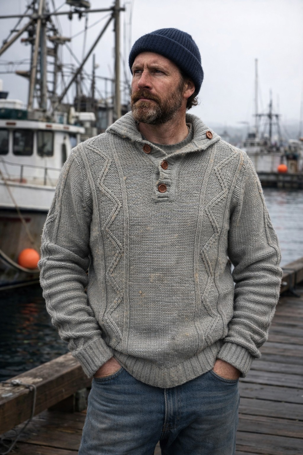 Vintage Munsingwear Men’s Fisherman Knit Shawl Collar Sweater Small Gray 70s 80s