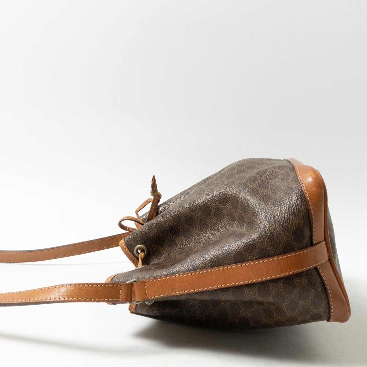 Celine Macadam Drawstring Shoulder Bag | PVC & Leather Crossbody | Dark Brown |