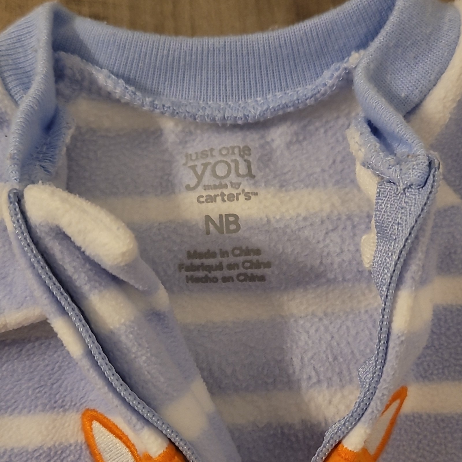 Carter’s NB Footed Fleece Zipper Sleeper Blue/White Stripe Fox – Gender Neutral