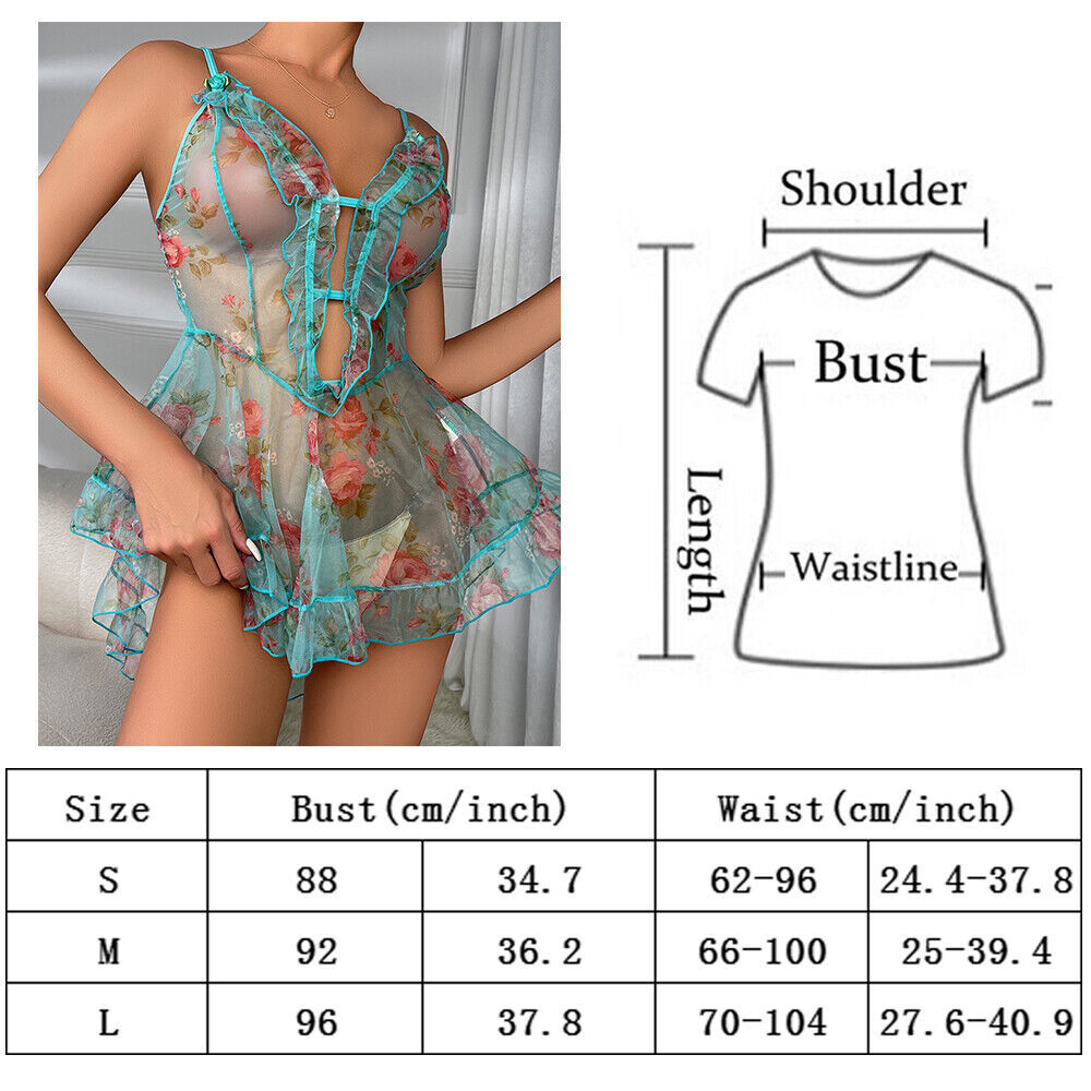 Women Sexy Lingerie Lace Sheer Babydoll Mini Dress Underwear Nightwear Sleepwear