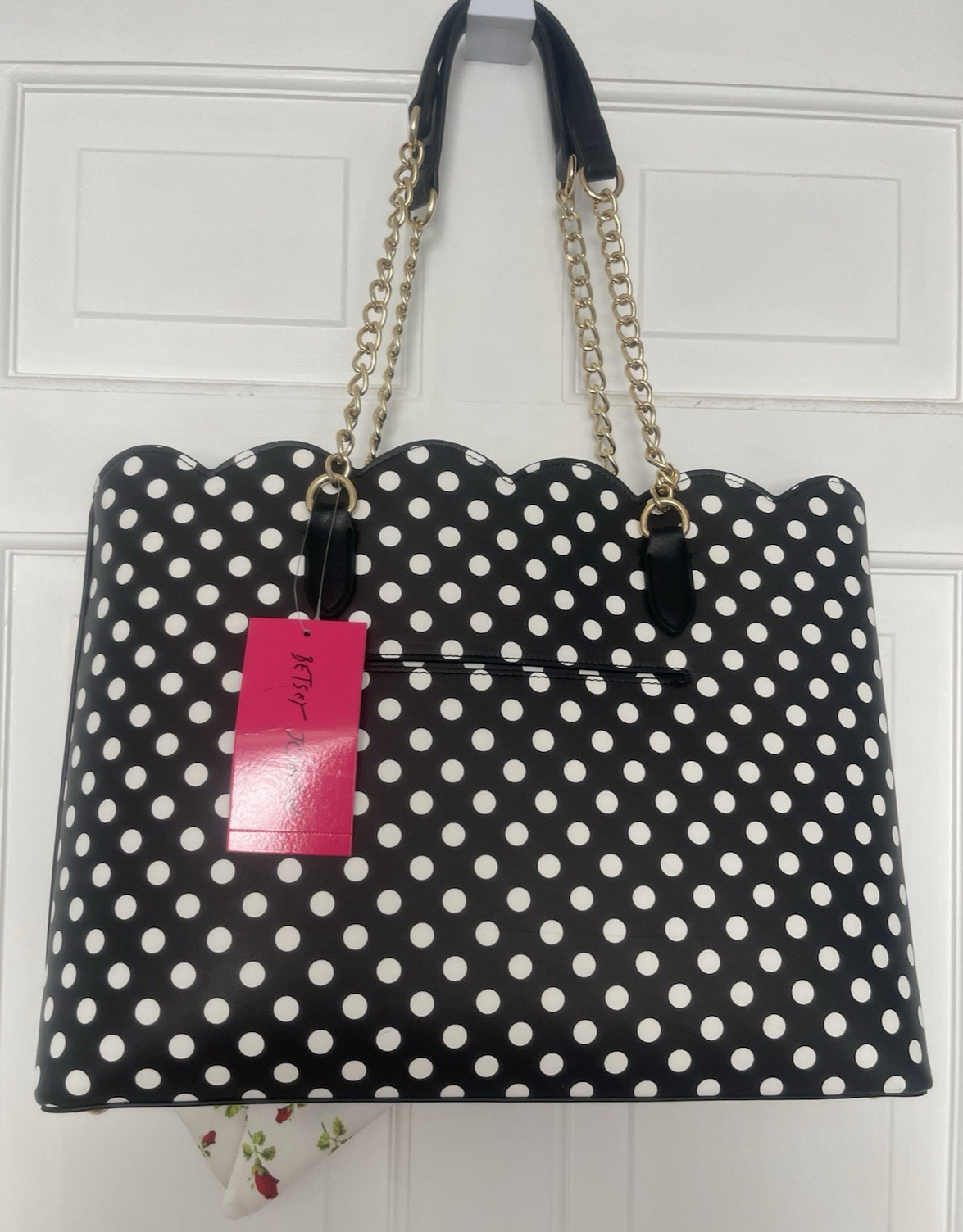 Betsey Johnson XO Tote Black/White Polka Dots Shoulder Bag Purse NWT