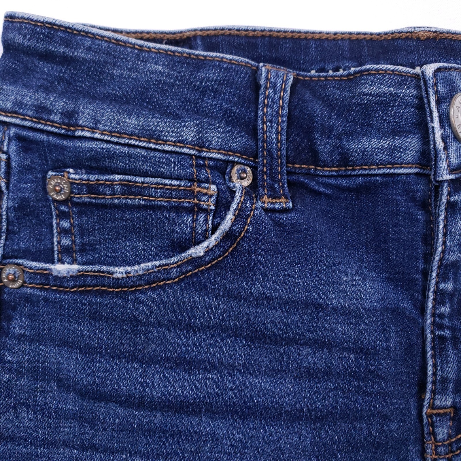 American Eagle Shortie Denim Shorts 26 in Blue Frayed Hem Coastal Cowgirl Chic