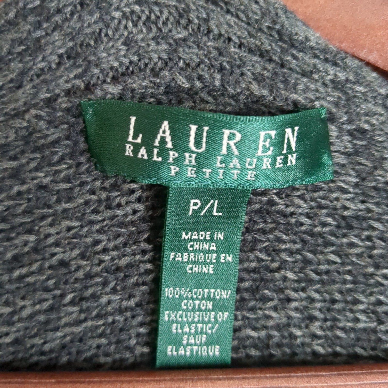 Ralph Lauren Petite Large Olive Green Marl Cotton Surplice Cardigan Sweater