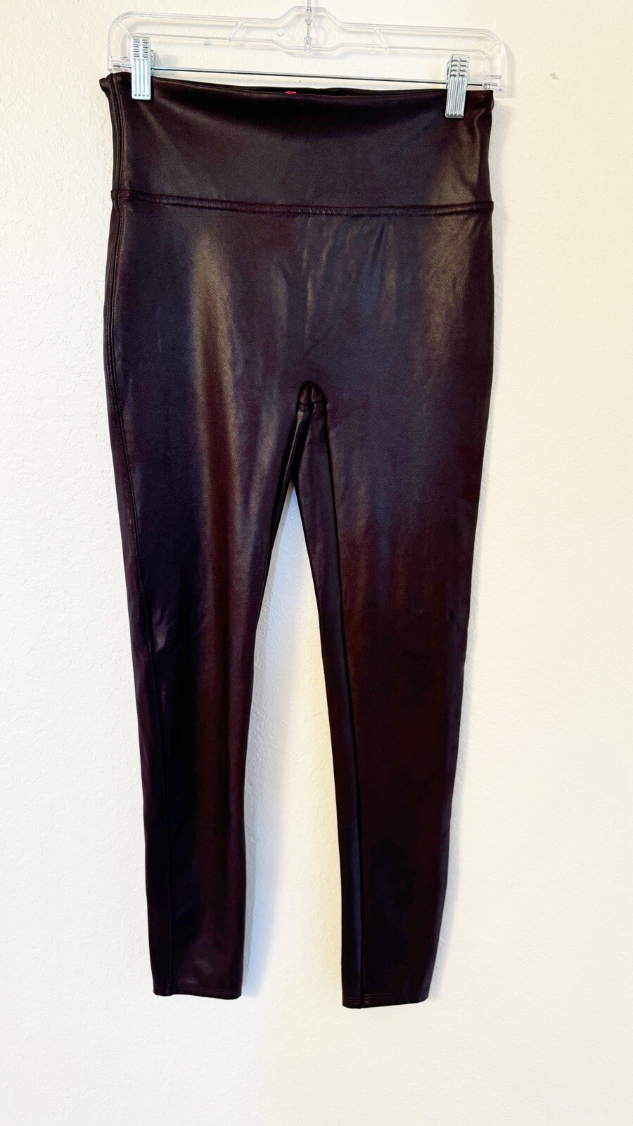 Spanx Faux Leather Liquid Leggings XL Stretch Pull On Pants Wine Burgundy C4