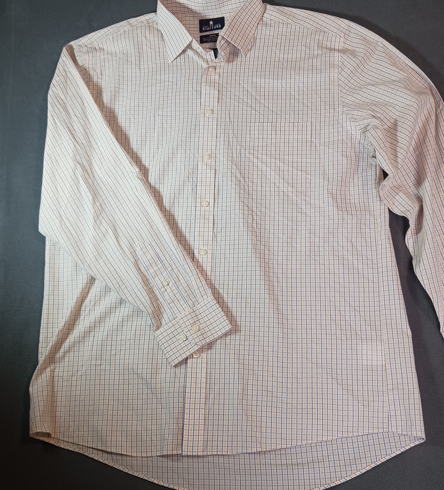 Stafford Travel Easy Care Yellow/Blue Dress Shirt 17 36-37 Regular Check