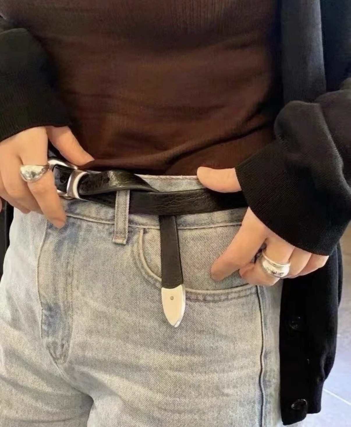 Belt Our Legacy Natural Texture Full-grain Leather Silver Buckle Belt Unisex