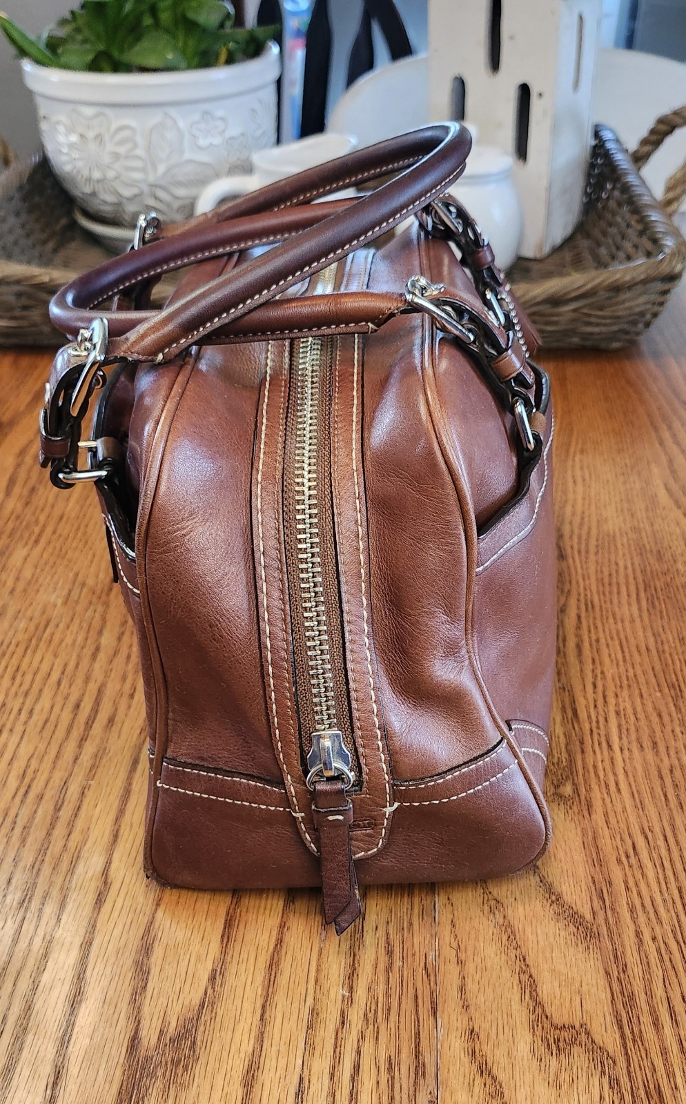 Vintage Coach Hamilton Tanned Cognac Brown Leather Tote Bag Satchel y2k