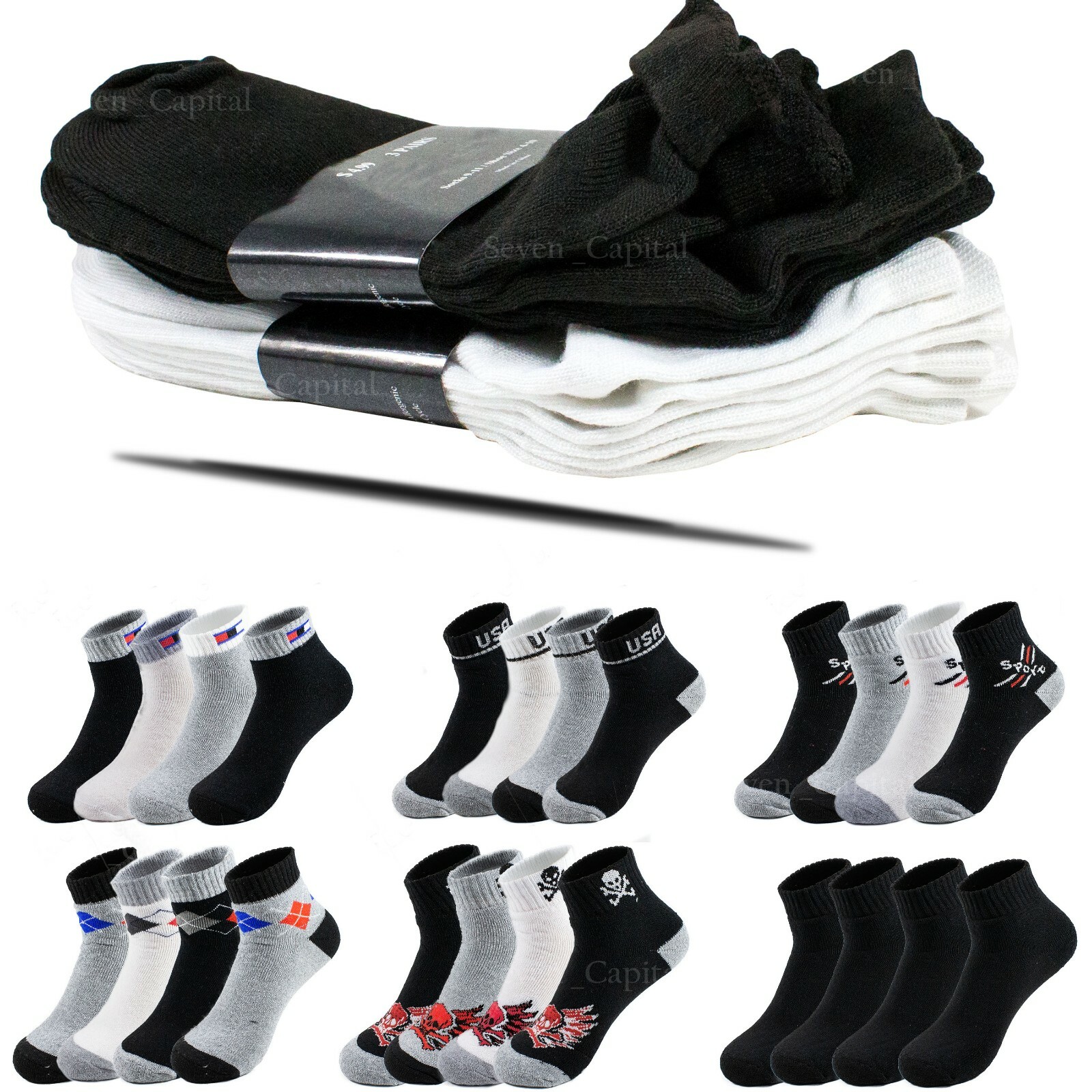 Lot 6-12 Pair Men Women Ankle Quarter Low Cut Crew Cotton Socks Sport 9-11 10-13