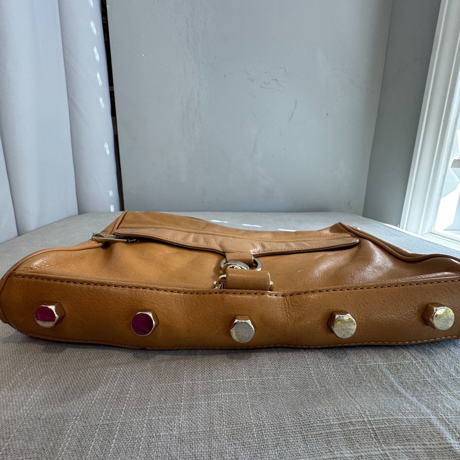 Rebecca Minkoff MAC Crossbody Bag Tan Leather Studded Chain Strap