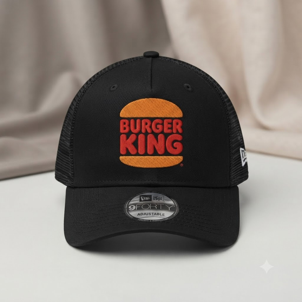 Burger King Red & Orange Logo Trucker Hat Black Mesh Adjustable Baseball