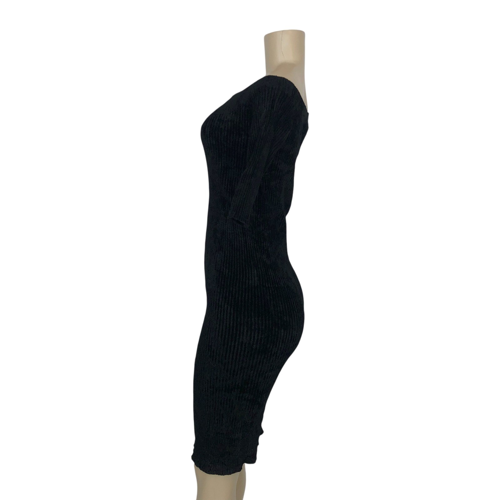 Helmut Lang Italian Yarn Off Shoulder Ribbed Knit Bodycon Midi Dress Size M