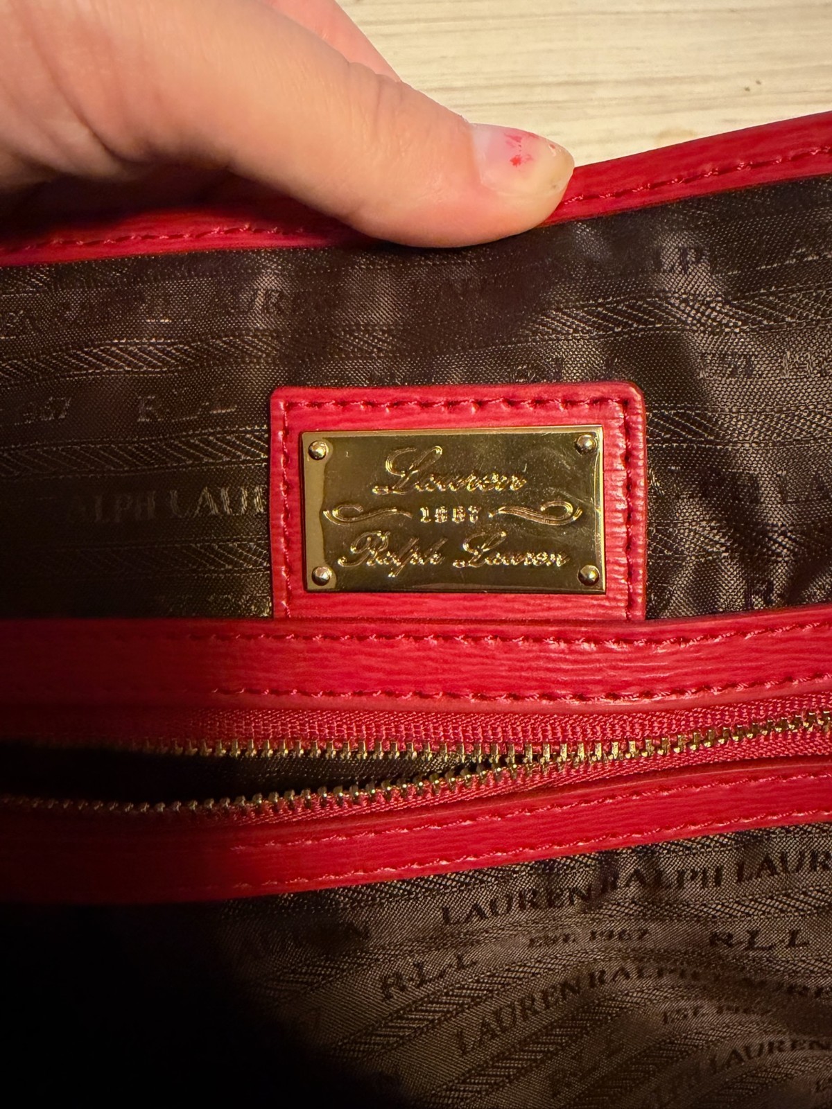 Lauren Ralph Lauren Red Tote Bag Tassel Shoulder Handbag