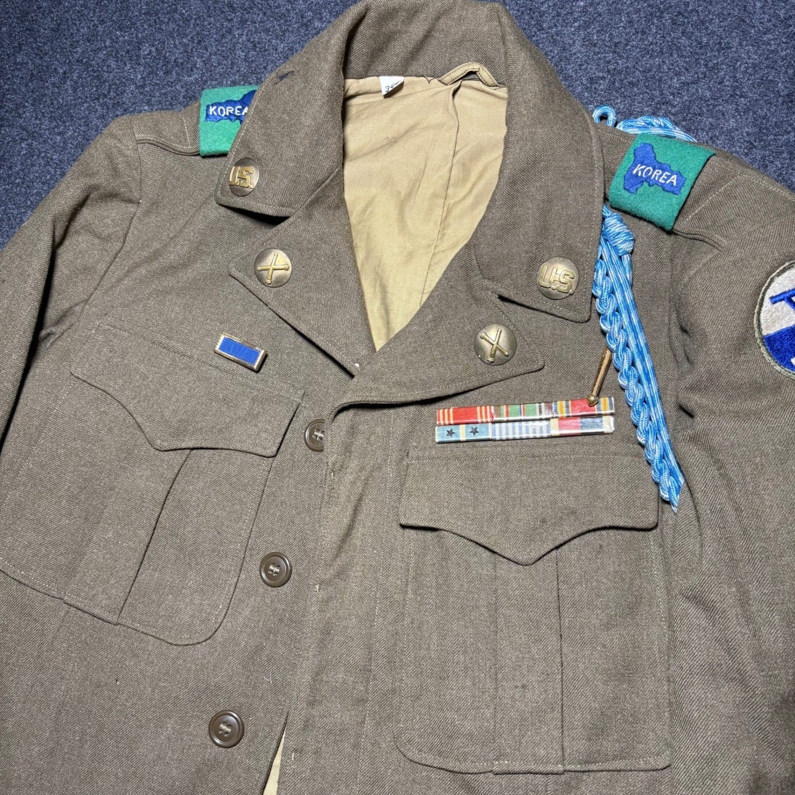 Vintage Korean War US Army Ike Jacket 8th Army Sgt Multi Ribbon Overseas Bars