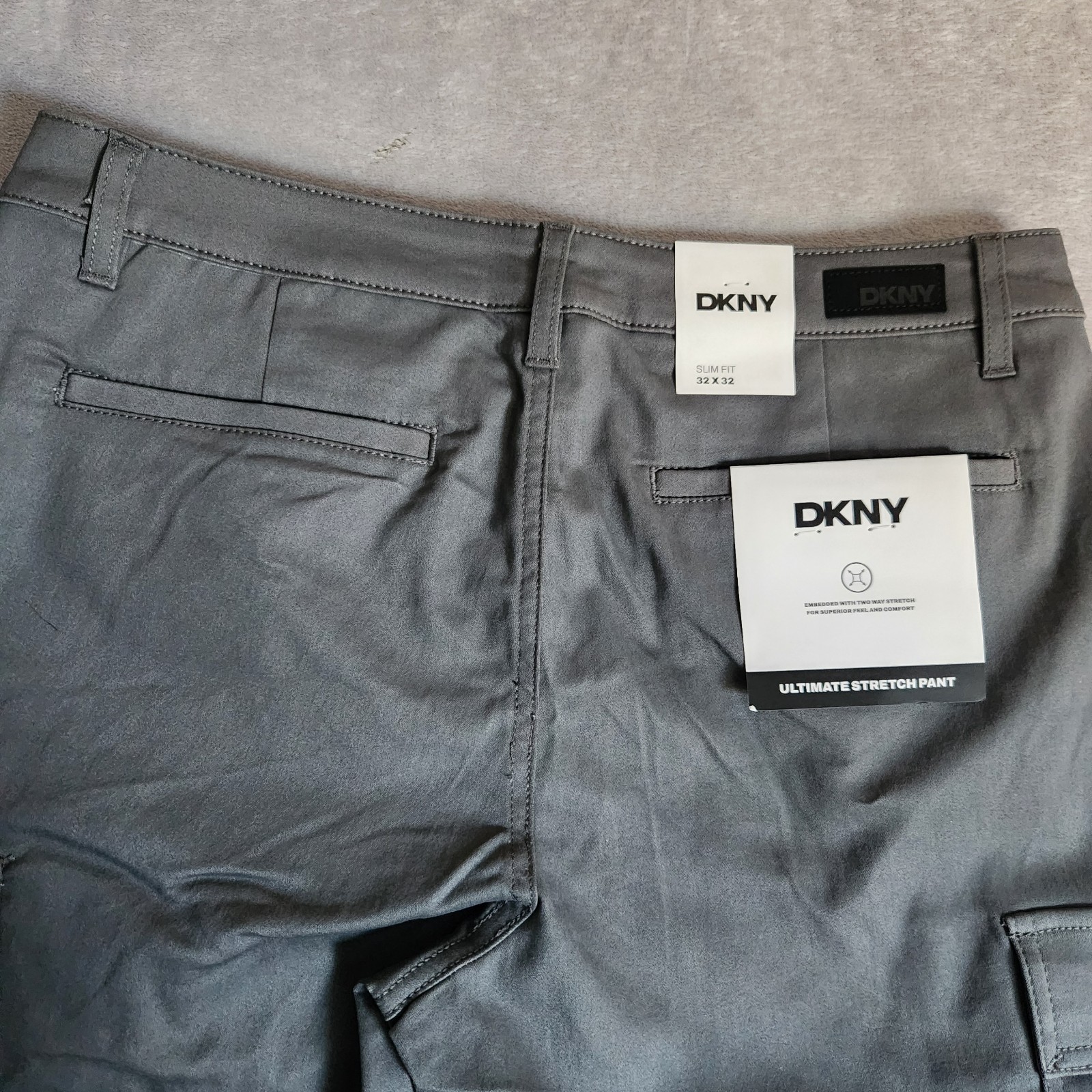 New DKNY Men’s Stanton Slim Fit Ultimate Stretch Cargo Pants Gray NWT 32×32 32