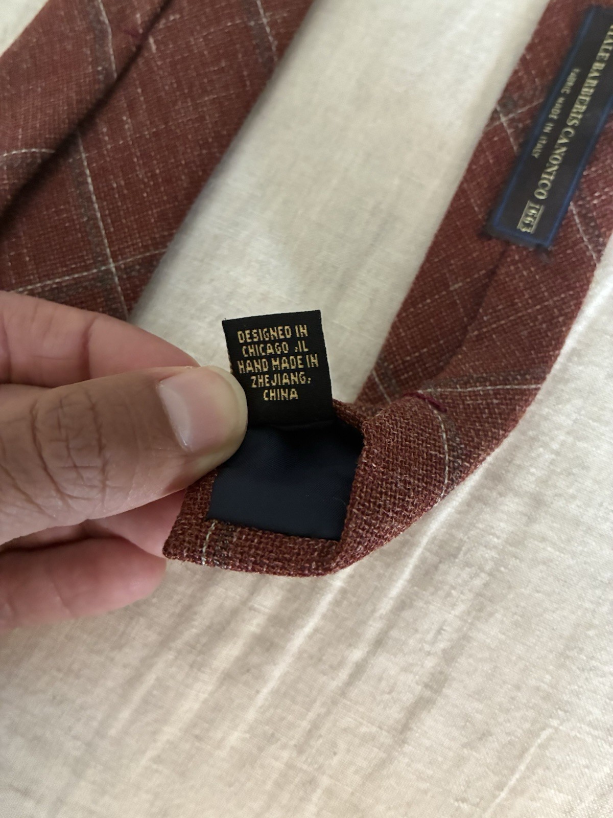 The Tie Bar Rust Windowpane Hopsack Wool Silk Linen Slim Tie Vitale Barberis VBC