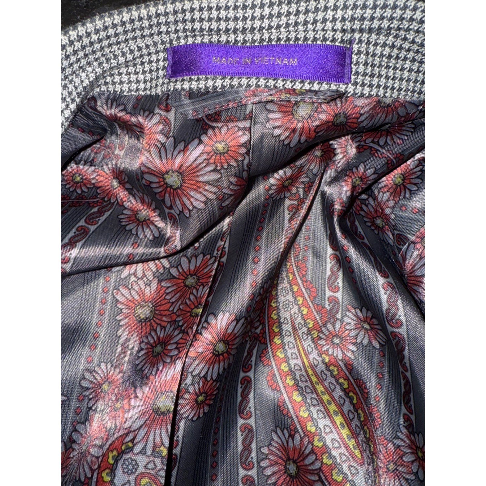 TALLIA Est 1893 Mens Houndstooth Blazer Jacket Black Gray Paisley Lined Mens XL