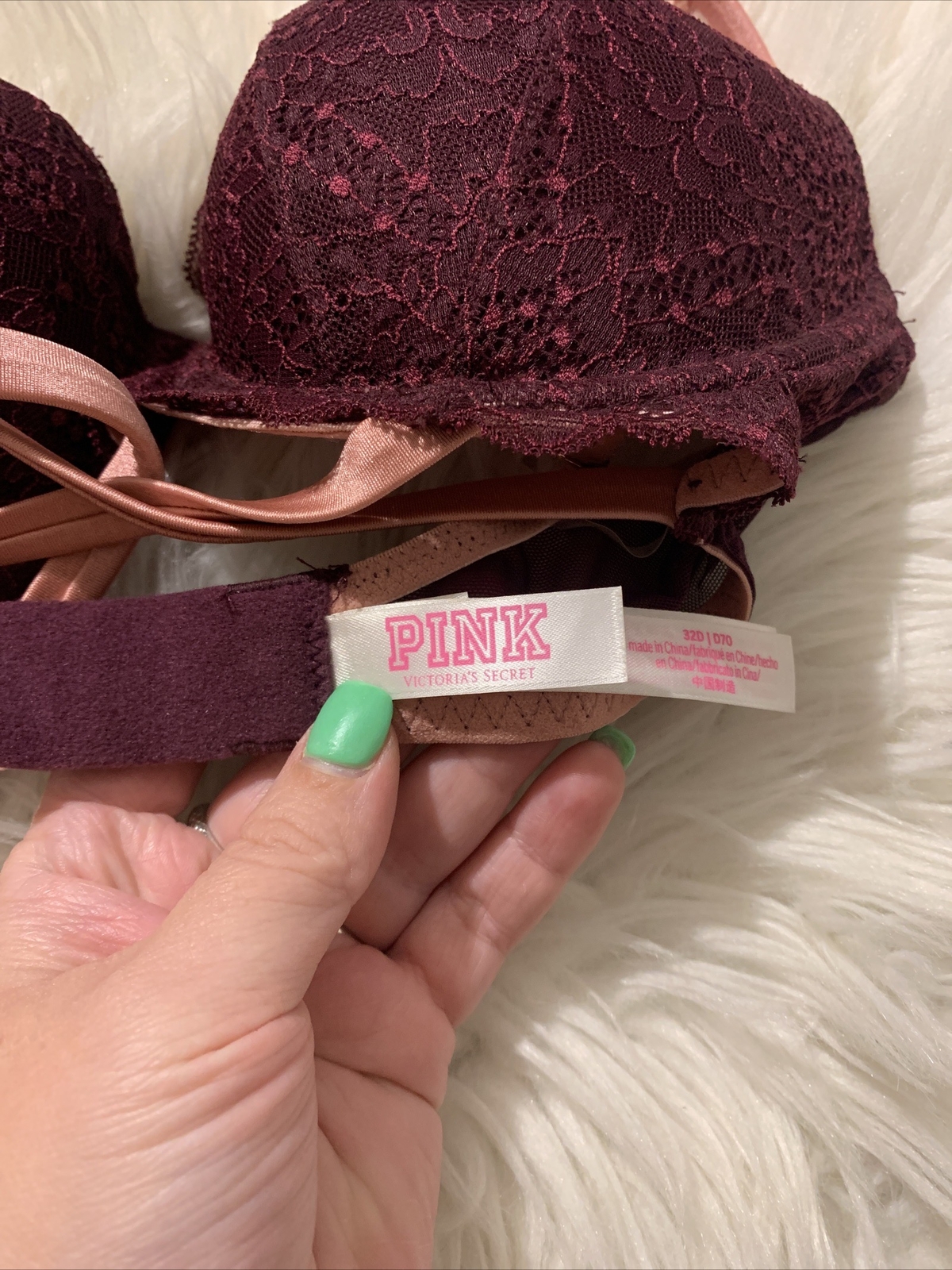 victoria’s secret pink Sexy Date Push Up 32D Burgundy Floral Pattern NWOT