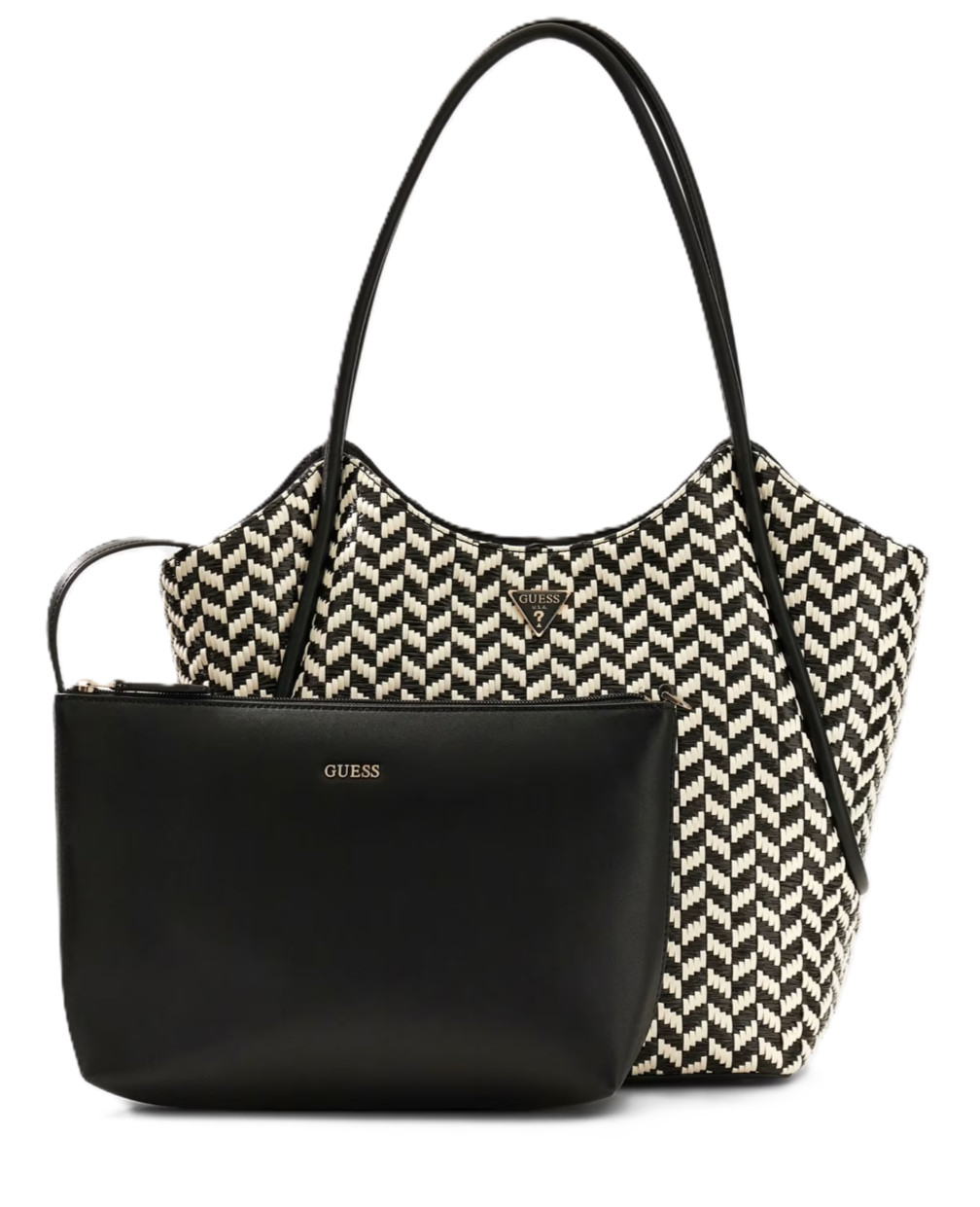 GUESS HWWG76 91230 TESSI 2 IN 1 TOTE BAG WOMEN SHOPPER MAGNETIC BUTTON BLACK