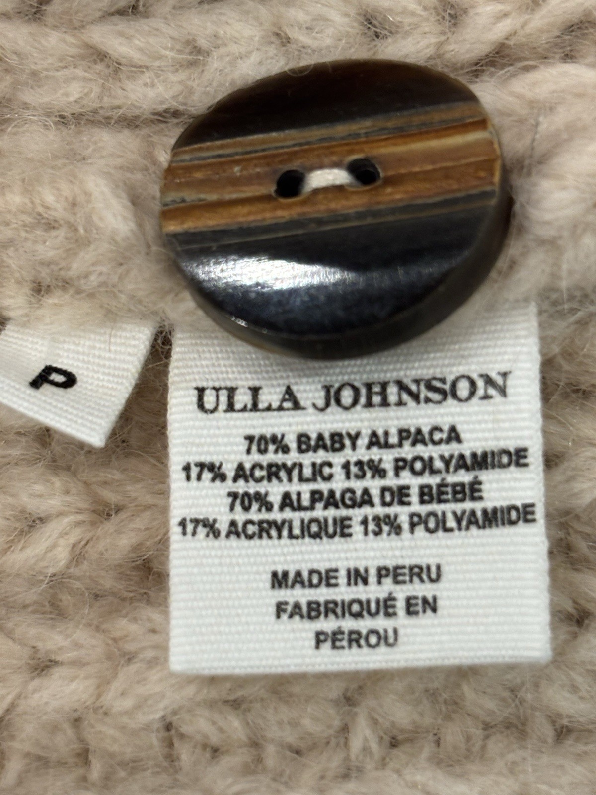 Ulla Johnson Greta Alpaca Creme Cardigan Sweater US Sz 0 New W/Tag Ret $495.