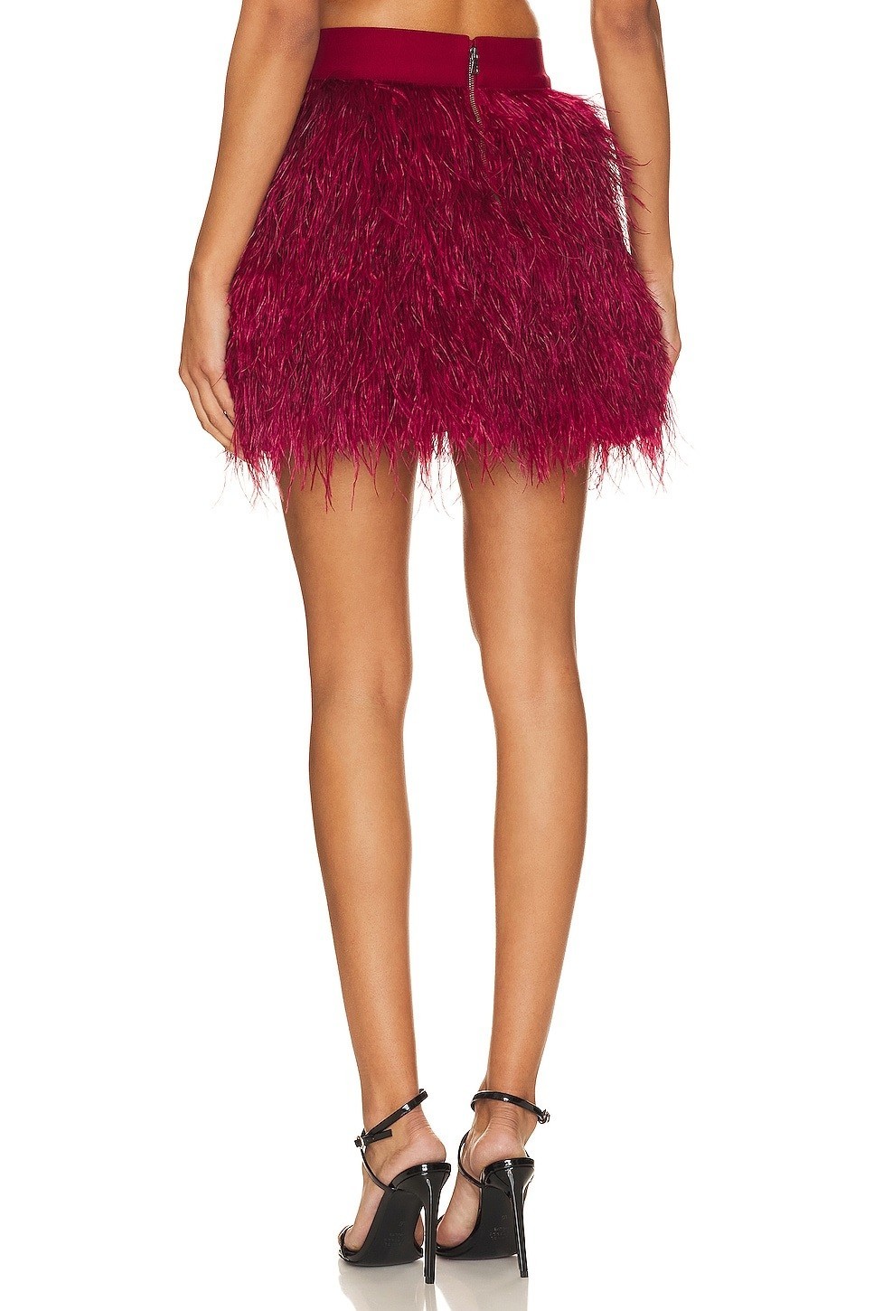 Alice + Olivia Cina Women’s Ostrich Feather High Waist Miniskirt Bordeux Size 2