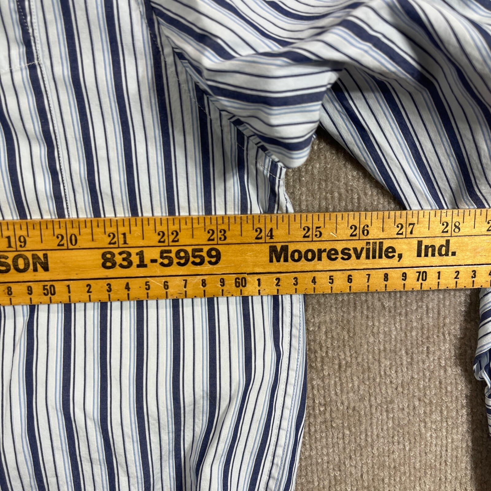 Nautica Shirt Mens Large Blue Stripe Button Up Dress Two Ply Cotton Preppy