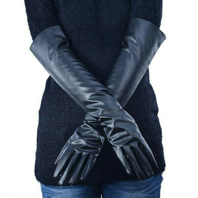 Gloves Evening Party Elbow Warm Women Winter Ladies Long Soft Lined PU Leather