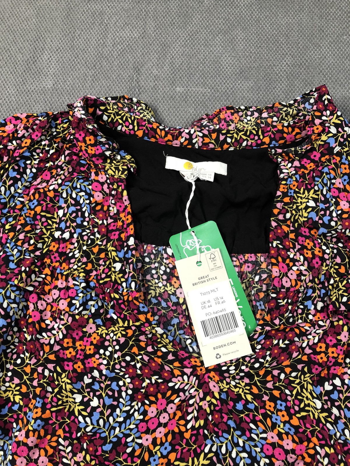 Boden Blouse Womens 14 Multicolor V Neck Long Puff Sleeve Floral Ruffle Top NWT