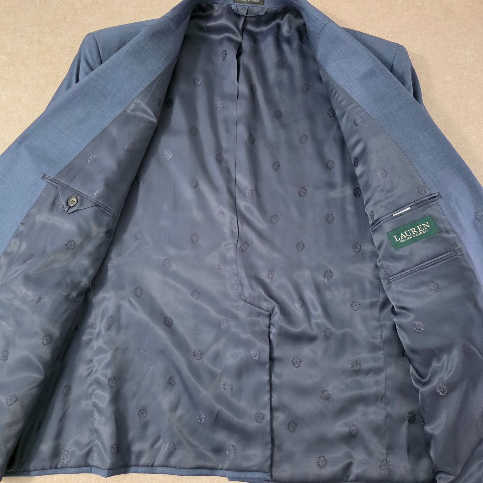 Lauren Ralph Lauren 48S Blue Sharkskin Wool Suit 44″ Waist 26″ Inseam Tailored