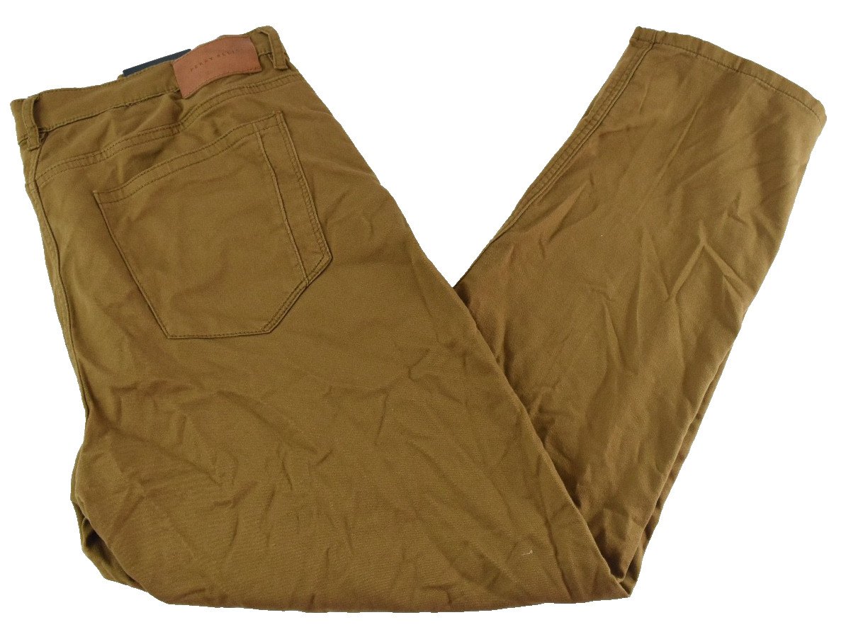 Perry Ellis Mens Chino Pants New 40X30 Brown Stretch 5 Pockets Slim Fit