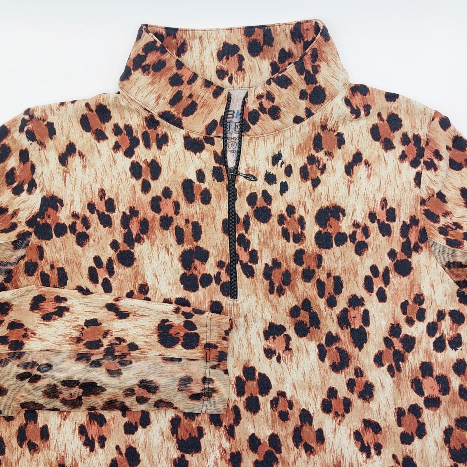 IBKUL Leopard Print 1/4 Zip Polo Pullover Women’s Small Mesh Long Sleeves Golf