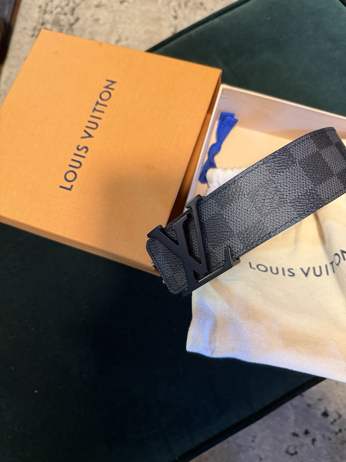 Louis Vuitton Men’s Damier Graphite Check Dress Belt, Adjustable LV Buckle 36