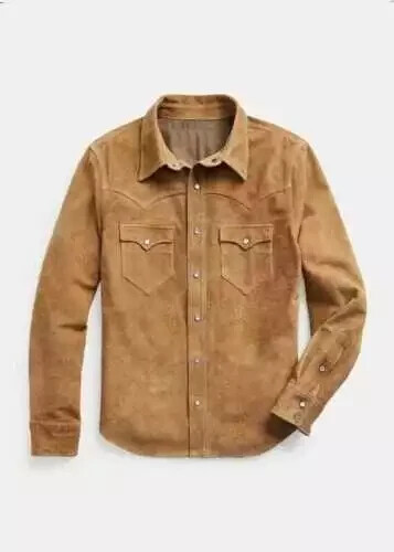 Men Suede Leather Trucker Premium Western Wear Shirt – Suede Leather Shirt