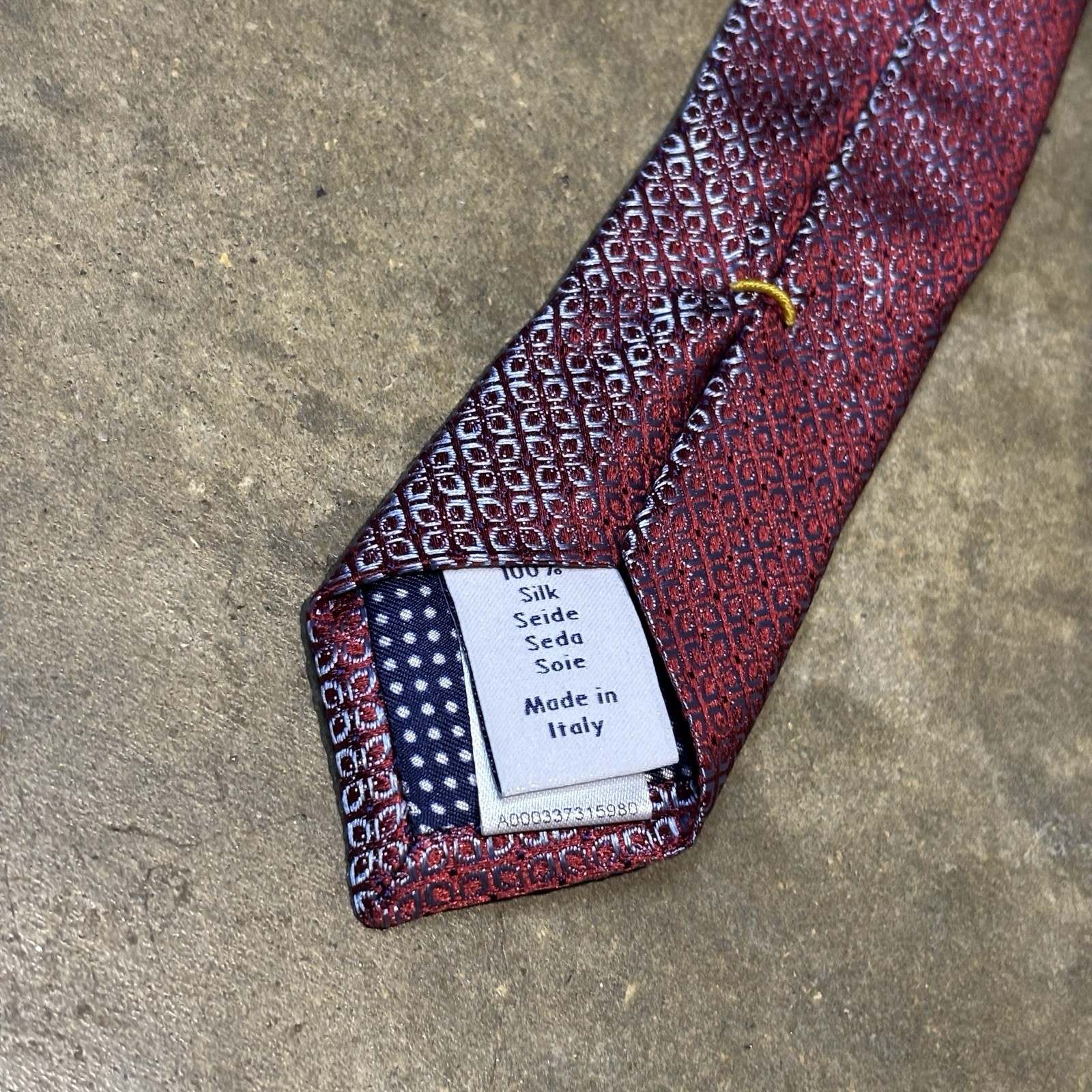 Eton Red Geometric Floral Shiny Silk Men’s Designer Tie Made in Italy