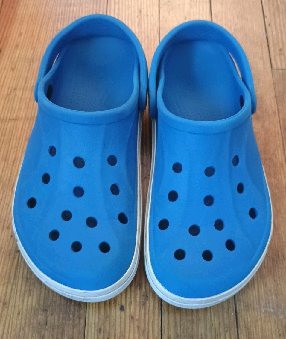 Crocs Bayaband clogs Mens Bright Blue White trim Logo sz 10 Womens 8 GUC Clean
