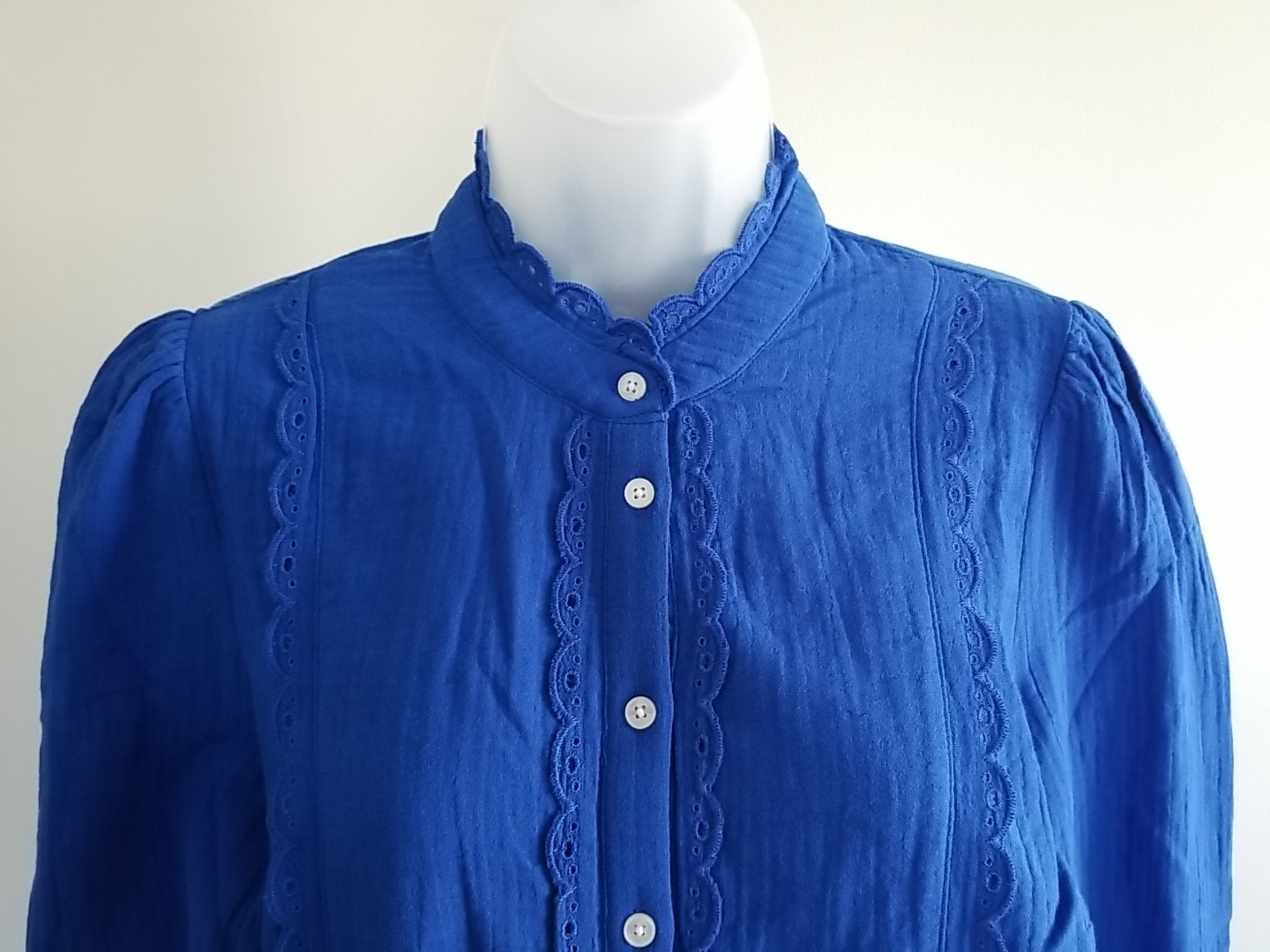 Boden Double Cloth Scallop Blouse US 6 NWT Cobalt Bright Blue Broderie Eyelet