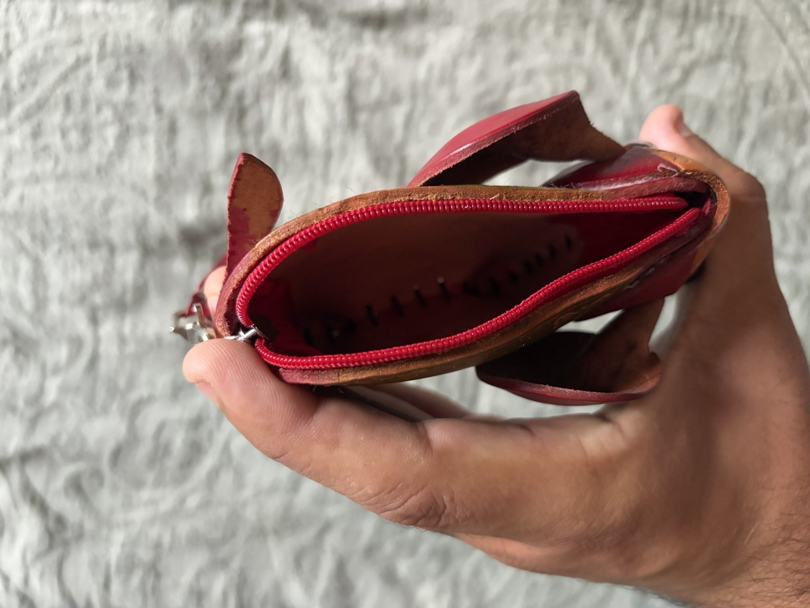Red & Green Leather Elephant Animal Print Zip Coin Wallet Wristlet Strap