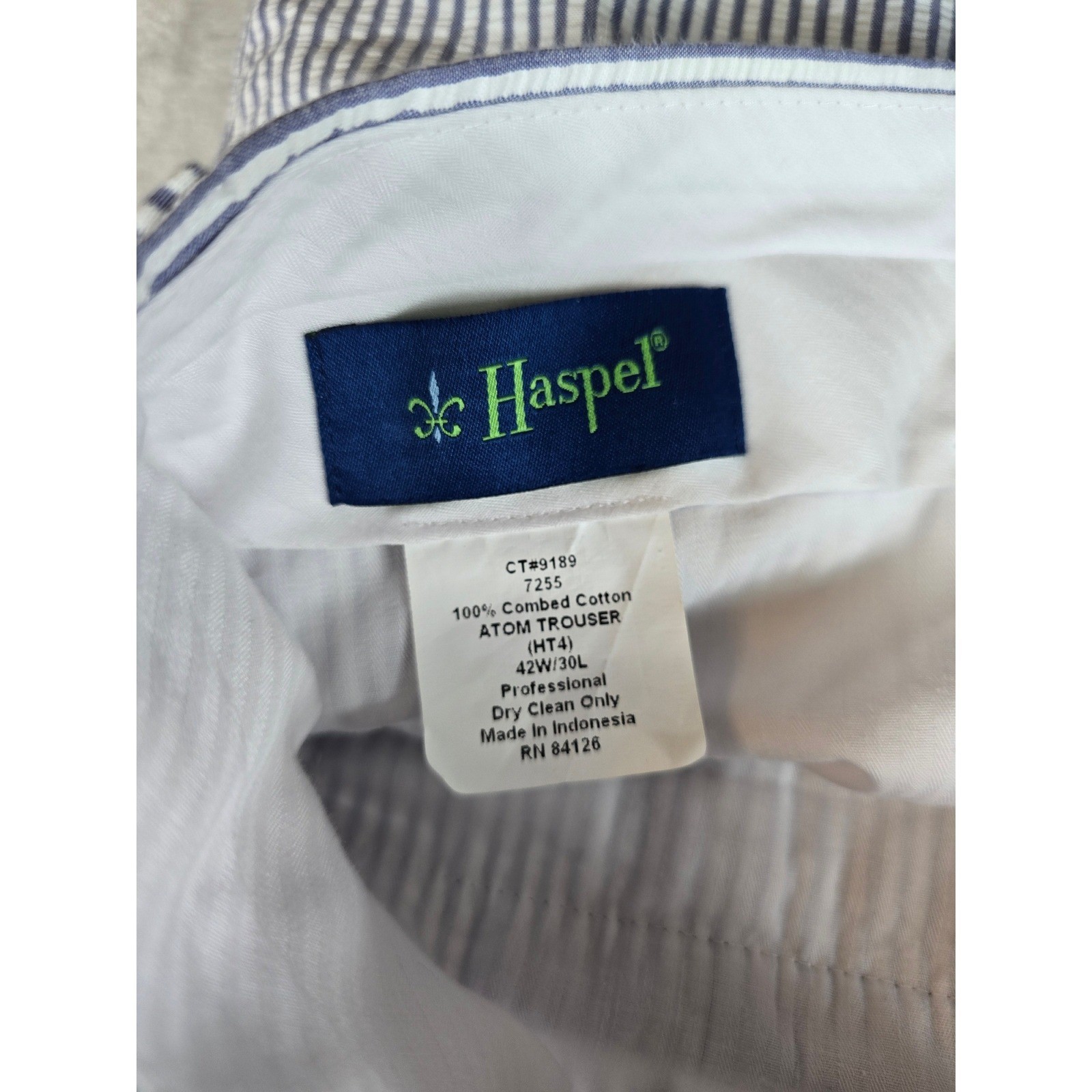 Haspel Seersucker Pants Mens 40×31 Blue White Striped Cotton Atom Trouser