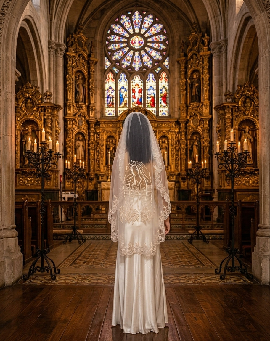 Wedding veil lace Embroidered Guadalupe Marry 1 tier