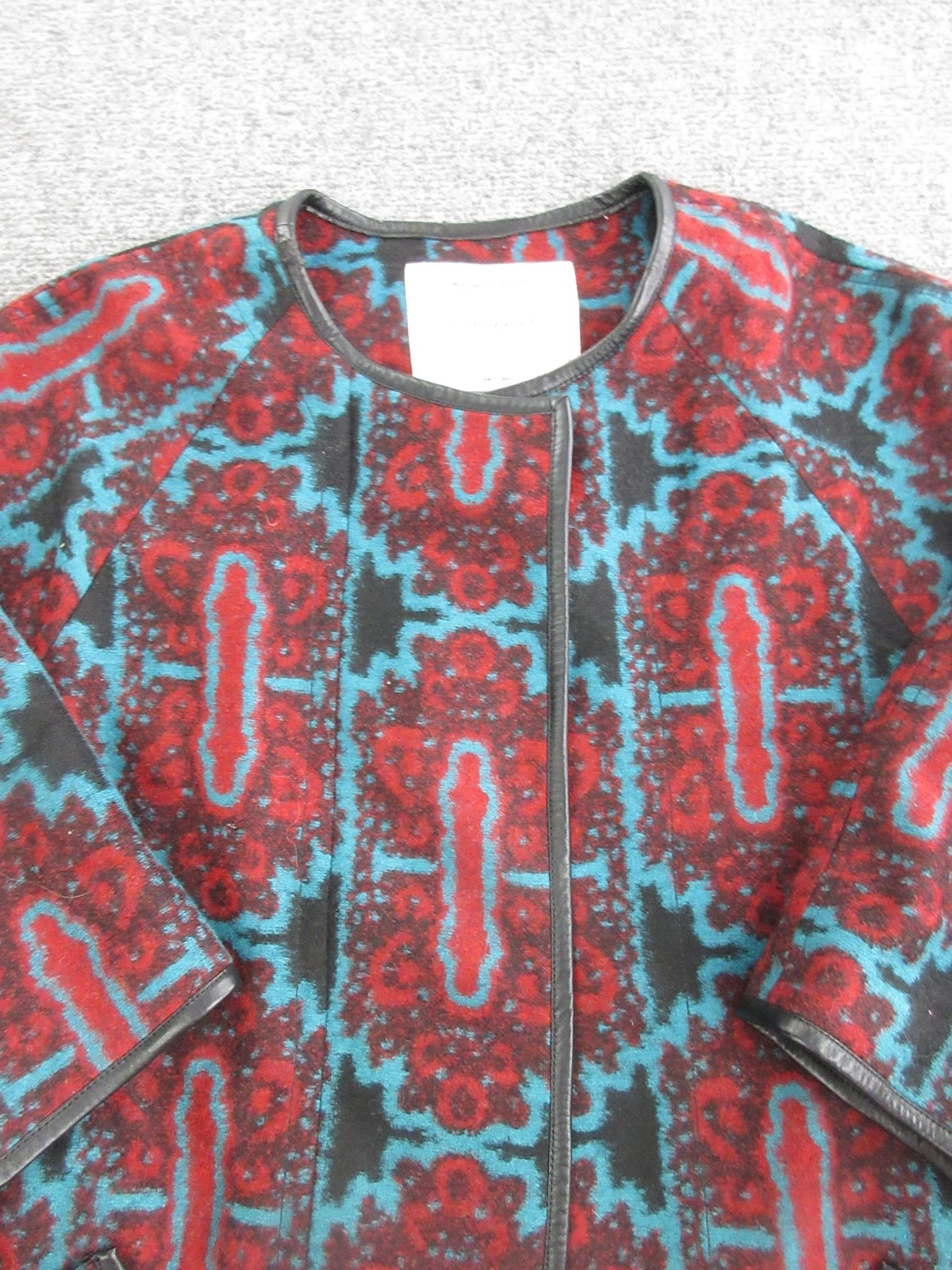 Cartonnier Coat Womens Large Red Tribal Geometric Buckle Wool Pockets Lined