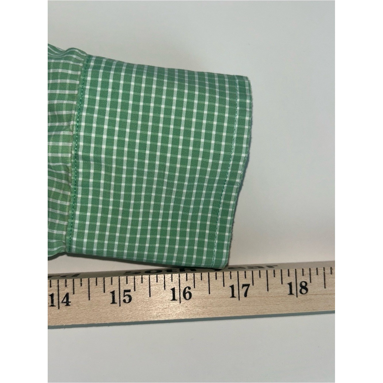 Lands’ End No Iron Supima Cotton Green Gingham Button Up Shirt Petite 10P