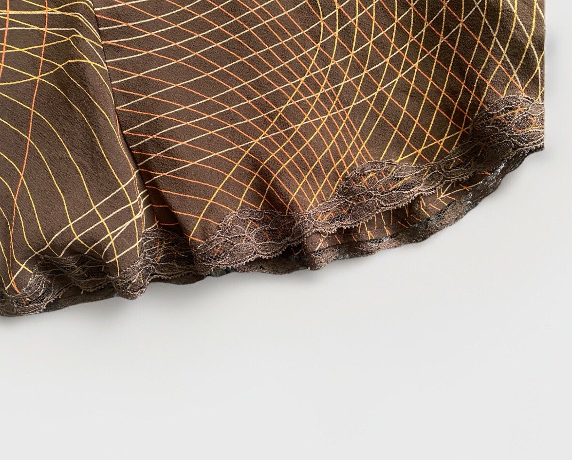 Nine West Silk Skirt Size 14 Brown Mid Rise Lace Trim Flutter Knee Length