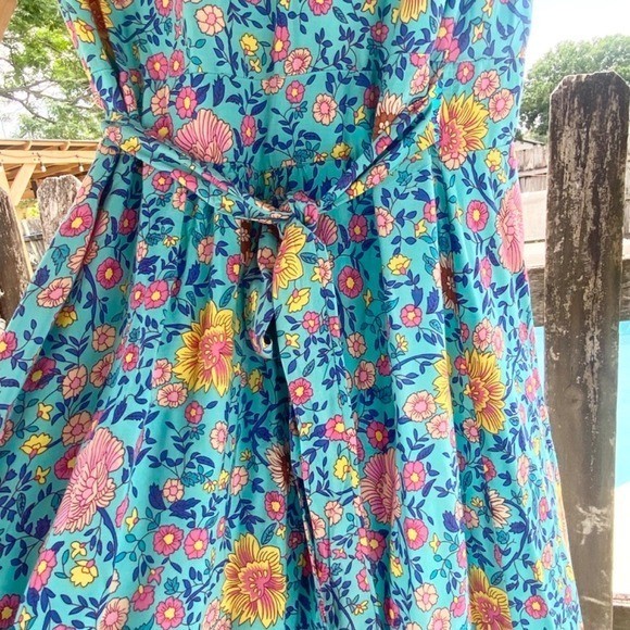 Pretty Garden Floral Wrap Maxi Dress, Womens M Blue Flutter Sleeves Romantic