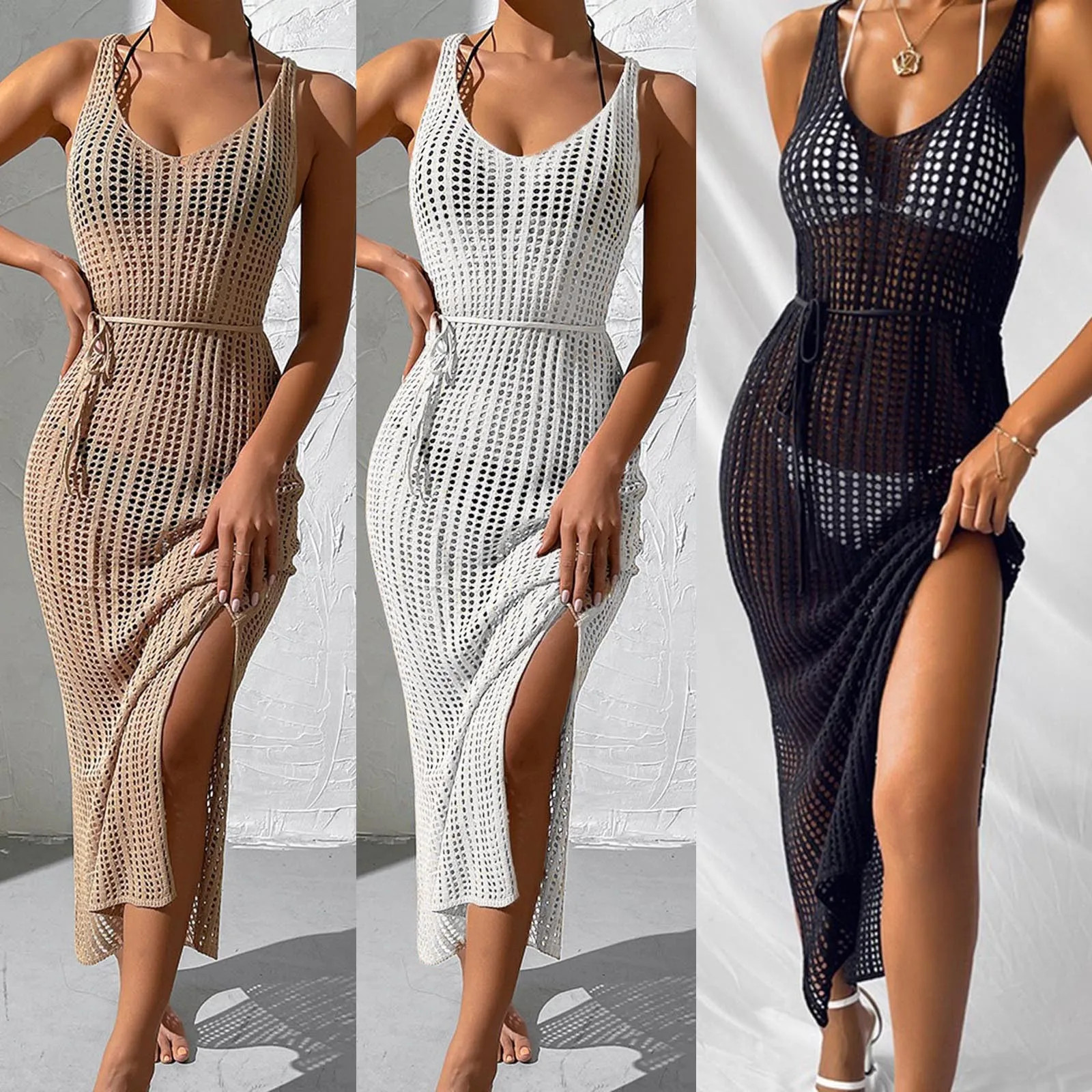 Womens Crochet Beach Cover Up Fishnet Swimwear Cover Up Maxi Dress
