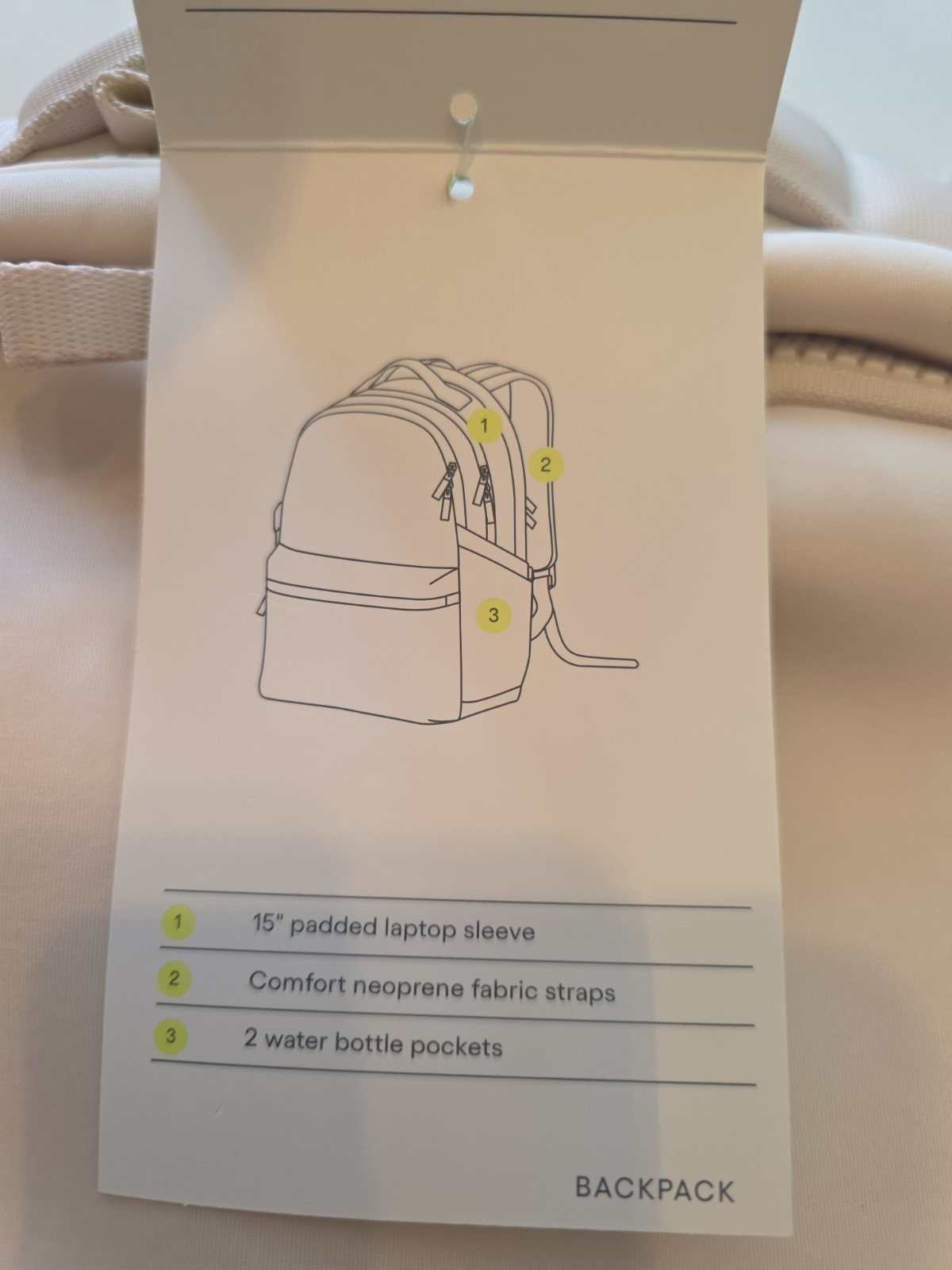 All in Motion Water Repellent Laptop Backpack Cream Beige 15in Laptop Sleeve NWT