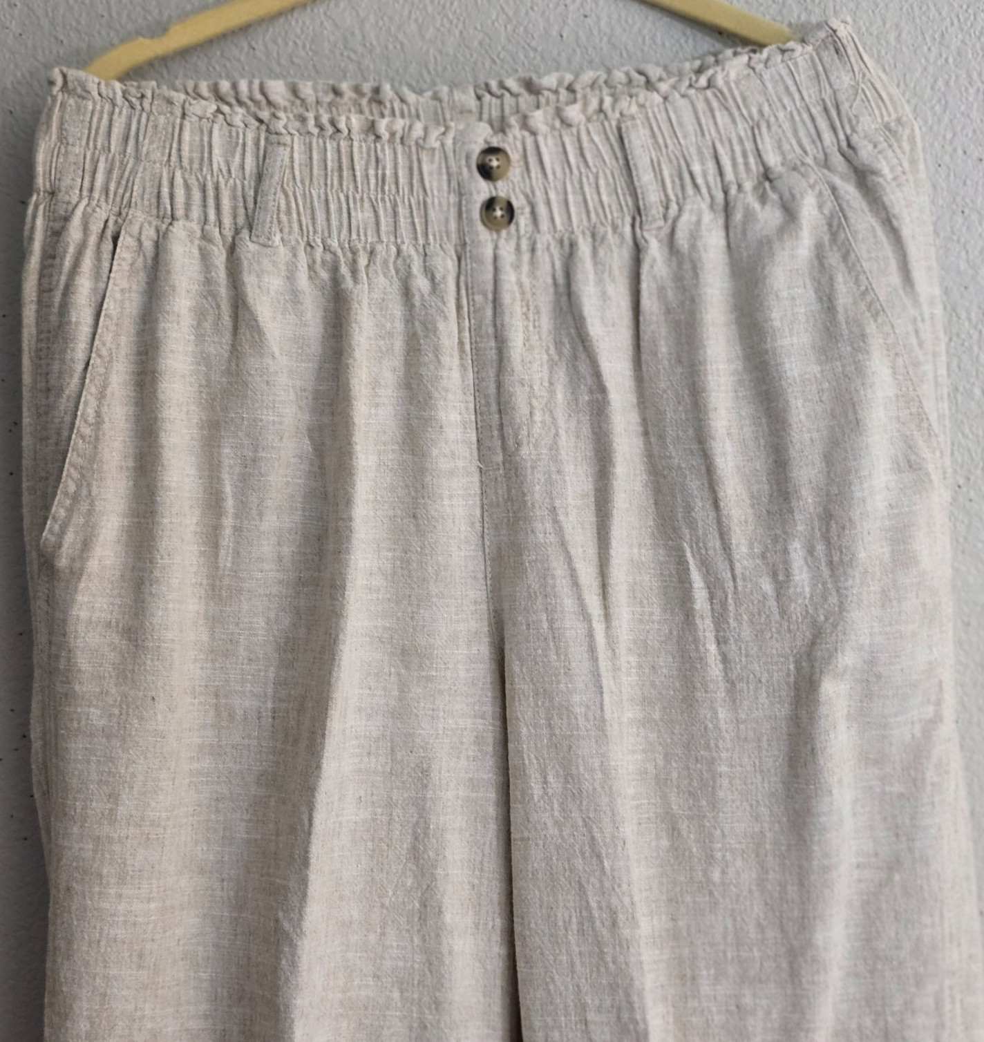 Women’s Linen Blend Pull-On Pants Off White Elastic Waist Wide Leg 28-30 x 30
