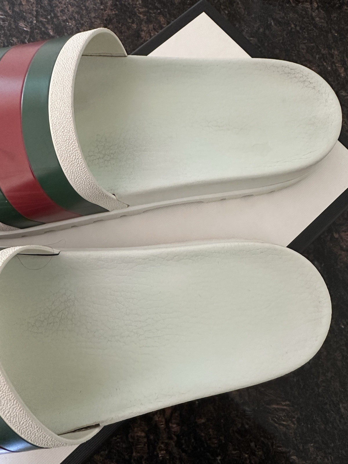 Gucci Men’s White Web Rubber Pool Slides Size 12