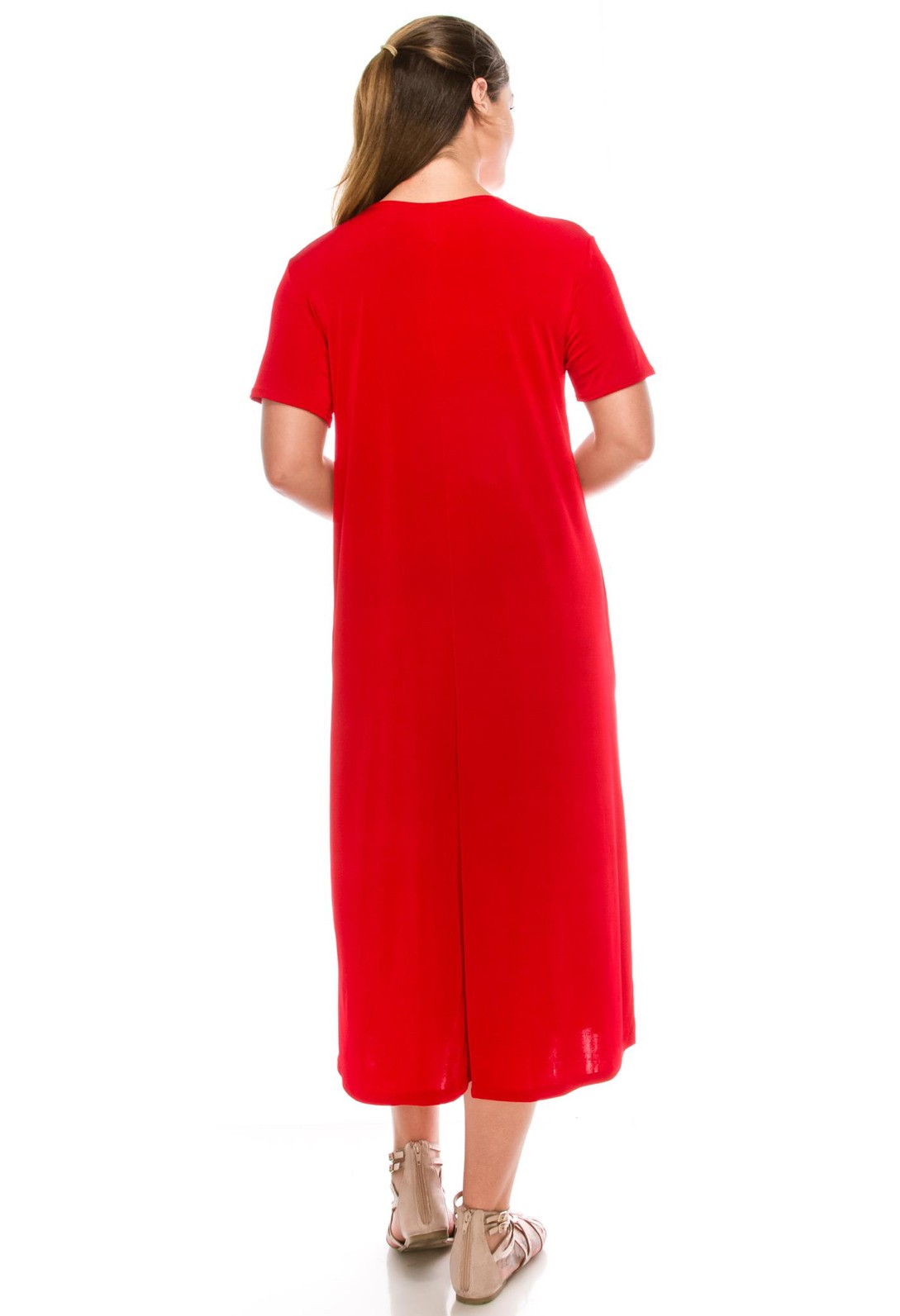 JOSTAR LONG DRESS Poly Spandex Slinky STRETCH Knit TRAVEL RED S M L XL 2X 3X